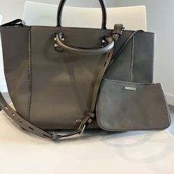 Rebecca Minkoff Grey Leather  Tote Bag with leather wristlet