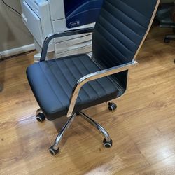 Mid-Century Modern Style Ribbed Office Chair Faux Leather and Chrome