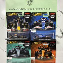 Hot Wheels 2025 Premium Formula 1 2024 Mix Set of 4 Cars, F1 Racing 