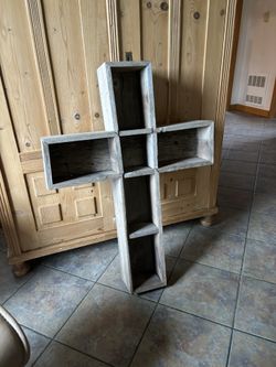 Vintage Handmade Rustic Wooden Cross Curio Shelf