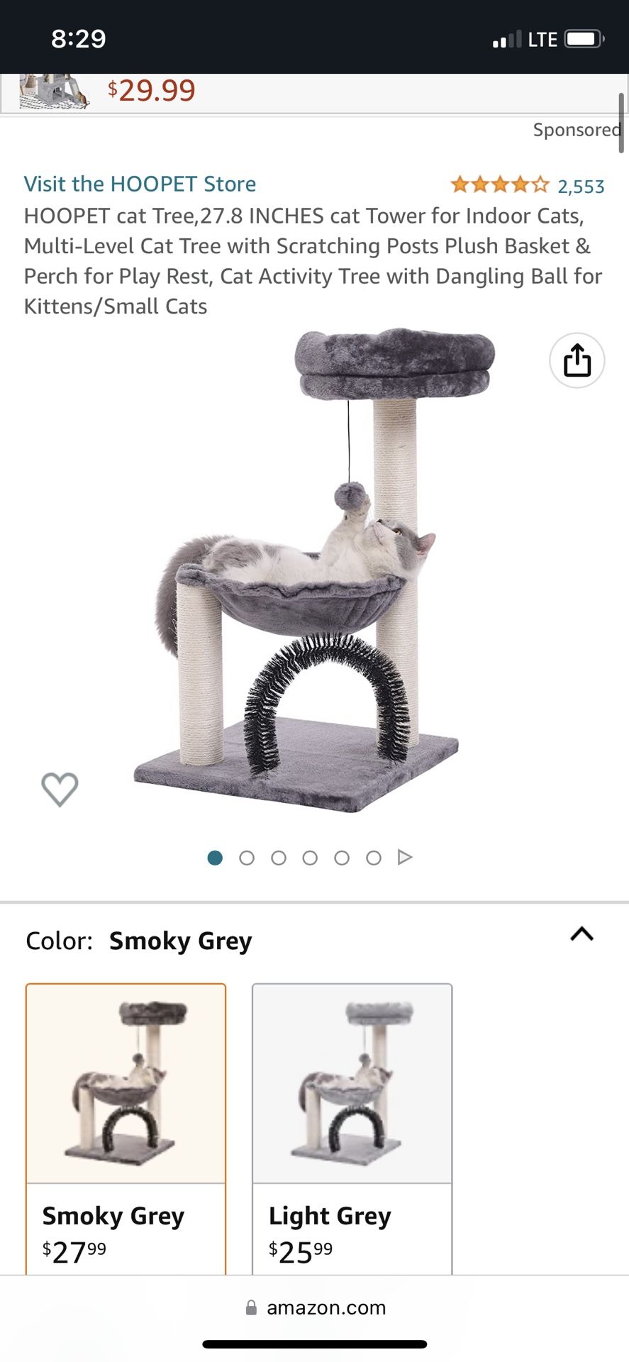 HOOPET cat Tree,27.8 INCHES cat Tower for Indoor Cats, Multi-Level Cat Tree with Scratching Posts Plush Basket & Perch for Play Rest, Cat Activity Tre