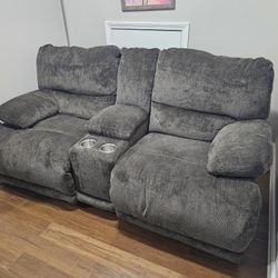 Brownish-Gray Reclining Loveseat with Cup Holders