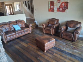 Brown Leather Living Room Set 4 Piece