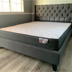 Queen Grey Euro Platform Bed With Ortho Mattress Included!!