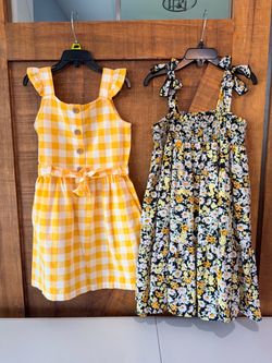 2 Summer Yellow/Black Floral Dresses (Girls size 6)