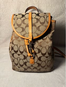 Coach Signature 'C' Jacquard Canvas & Leather Brown/Tan Backpack