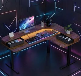 L-Shaped Electric Standing Desk with Drawers, LED Lights & USB-C, Brand New (HUANUO Nebula)