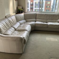 White Genuine Leather Couch Sofa