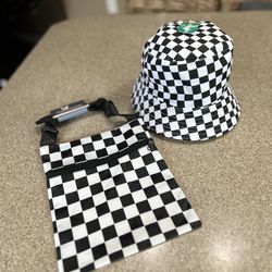 $12 Race Day Checkered Crossbody Bag and Bucket Hat