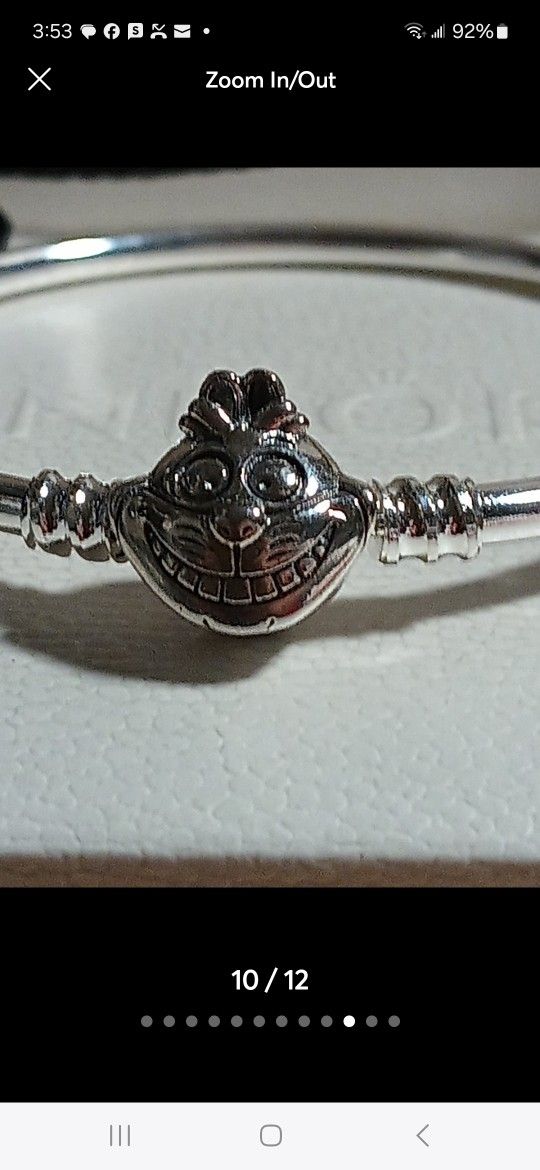 Pandora Disney Authentic Brand New Sterling Silver Alice In Wonderland Cheshire Cat Clasp Bangle Bracelet 6.69 -7 Inch Available