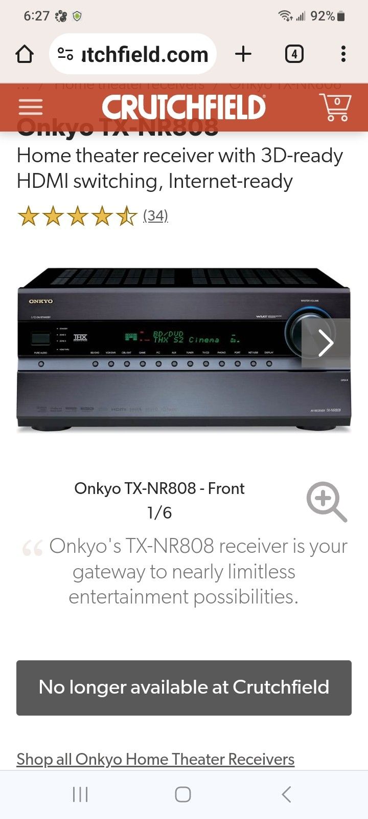 Onkyo TX-NR808 135 watts x 7