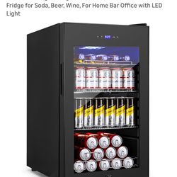 17Inch Beverage Refrigerator and Cooler Freestanding, 96 Cans Mini Fridge with glass door and Lock, Small Drink Fridge for Soda, Beer, Wine, For Home 