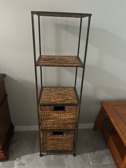 Decorative Storage Shelf with Wicker Baskets – $65