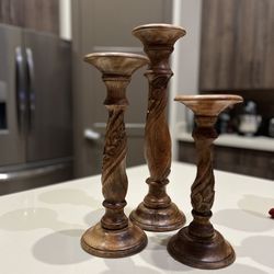 3 Beautiful Handmade Wood Candle Holders