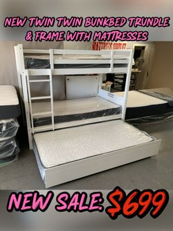 NEW TWIN TWIN BUNKBED TRUNDLE & FRAME WITH MATTRESSES
