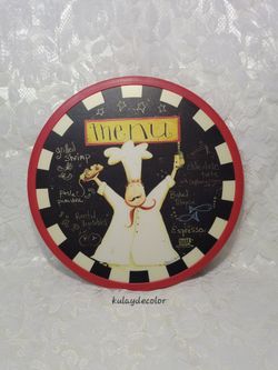 Chef Kitchen Lazy Susan 12" Rotating Serving Tray Red Black Menu Decor Turntable