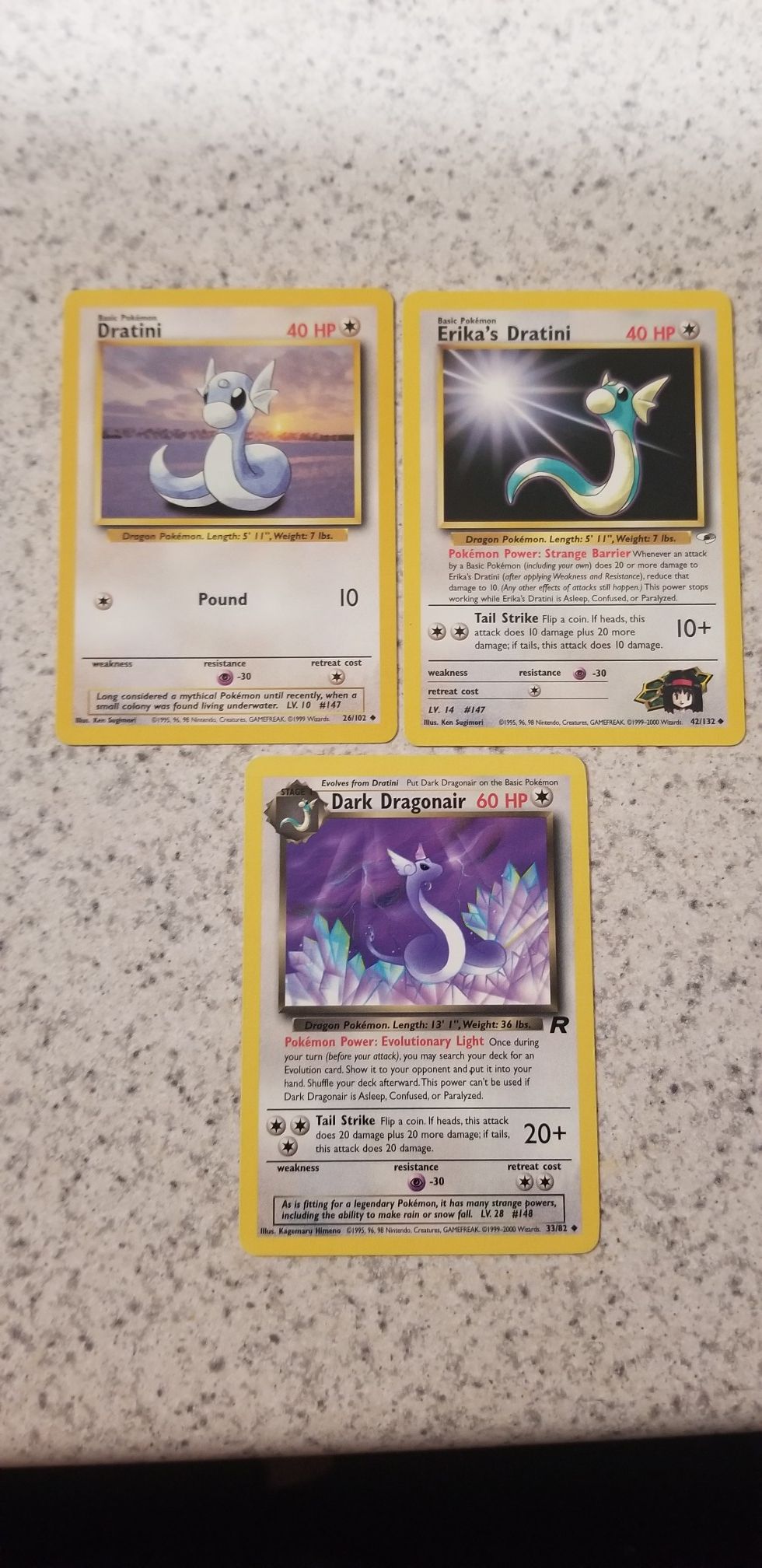 Rare Pokemon x3 Team Rocket Dragonoir 33/82; Dratini 26/102; Erika's Dratini 42/132 All NM Condition.