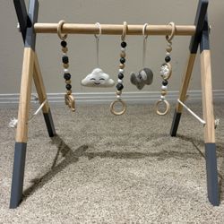 Wooden Baby Play Gym + Hanging Toys ☁️🐘