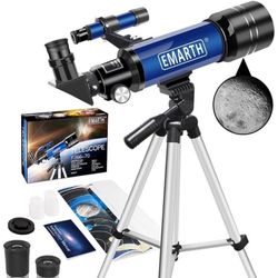 Telescope, 70mm/360mm Double Eyepieces Refractor Telescope with Tripod & Finderscope, Portable Telescope for Kids Beginners Adults Astronomy, Blue