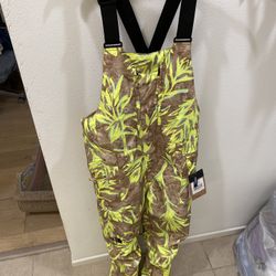 The North Face Freedom Insulated Bib Overall Womens Yellow Brown Camo Sz L $220
