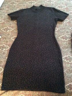 Nina Leonard woman’s mock turtleneck sweater dress / animal print / matching cardigan sold separately