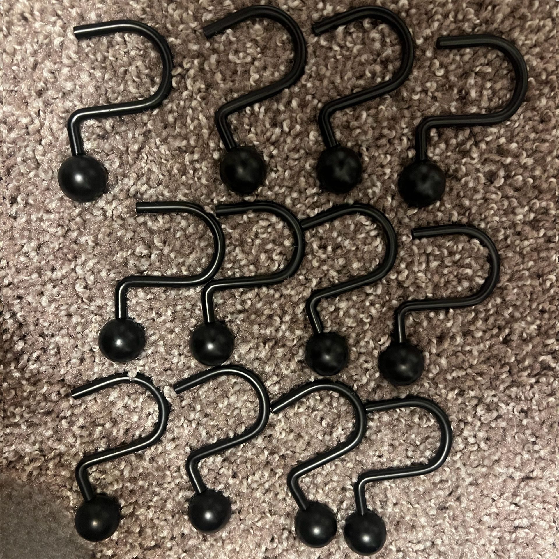 Matte Black Shower Curtain Ball Hooks Set of 12 - Home Everyday Bathroom Decor
