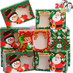 24 Christmas Foil Bakery Cookie Gift Boxes 8.75x5.75x2.75" in 3 Colorful Designs