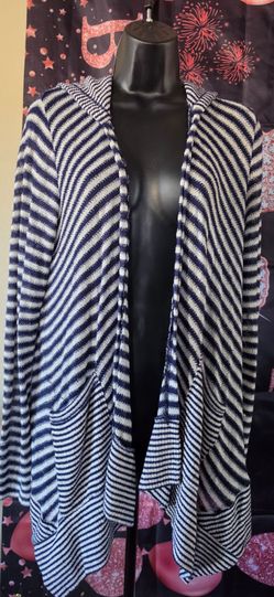 Navy and White Striped Open Front Cardigan