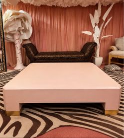 Large Pink Coffee Table with Gold Corner Accents