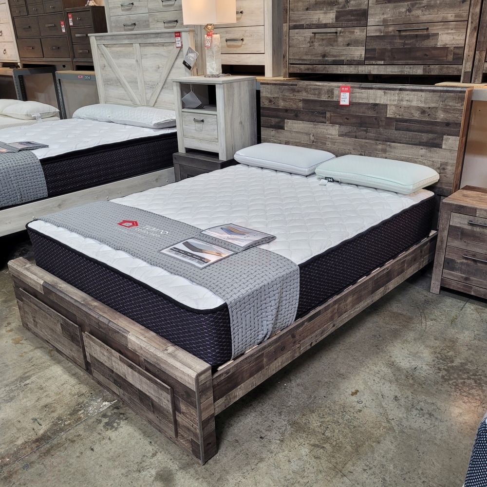 NEW QUEEN BED FREAME WITH 2 DRAWERS SKU#ASHB200Q