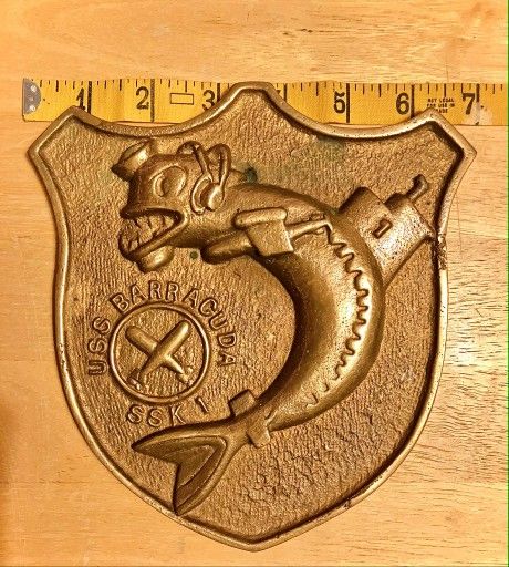 USS Barracuda Submarine SS T3 Solid Brass Plaque 