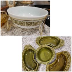 Vintage Pyrex Green Flowers 404 Large Mixing Bowl