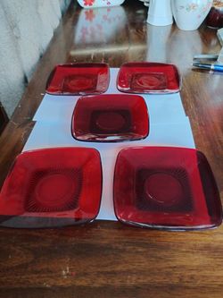 Vintage Anchor hocking royal ruby red square saucers