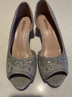 Girls Heel Shoes Super Sparkle Silver Size 4