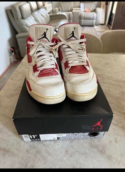 Air Jordan 4 White Red Sneakers Size 11.5