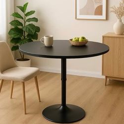 31" Round Bar Table Height Adjustable 26"-35" Pub Table with Enlarged Base for Living Room Patio Bistro Café, Black