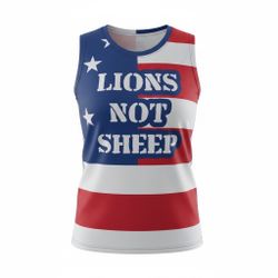 Lions Not Sheep Sleeveless Tank Top Shirt Size 3XL Patriotic Red White & Blue