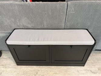 Storage Bench with Cushion and Cabinet Doors