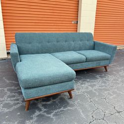Free Delivery - Beautiful Blue Mid Century Modern Sectional Couch with Reversible Chaise