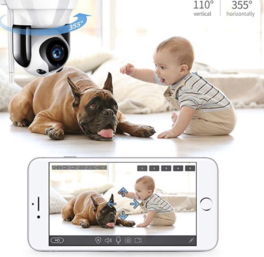 Dog Pet Camera, Cat WiFi IP Camera, Wireless Surveillance Security Camera, Home Baby Monitor Nanny Cam with Smart Pan/Tilt/Zoom, Motion Detection, Tw