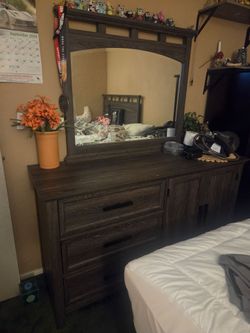 Dark Wood Dresser with Mirror