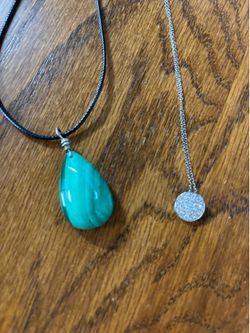 Malachite teardrop and Pave disc necklace set