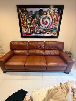 Cognac Brown Leather Sofa