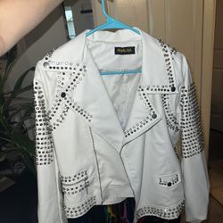 White Studded Leather Jacket 
