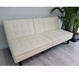 White Faux Leather Futon Sofa Bed 
