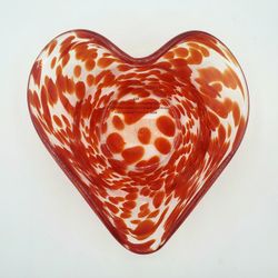 2002 FIGI Red Spotted Medium Glass Heart Candy Dish Bowl