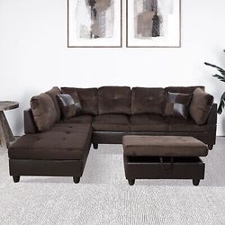 PICK UP Brown Lint And PVC 3-Piece Couch Living Room Sofa Set