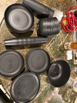 Matte Black Dinnerware Set with Cups and Bowl