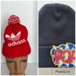 Adidas Pom Beanie and Sequin Patch Beanie Set
