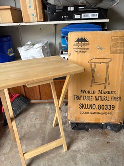 Set of 4 World Market Folding Tray Tables (Natural Wood) – Like New in Original Box
